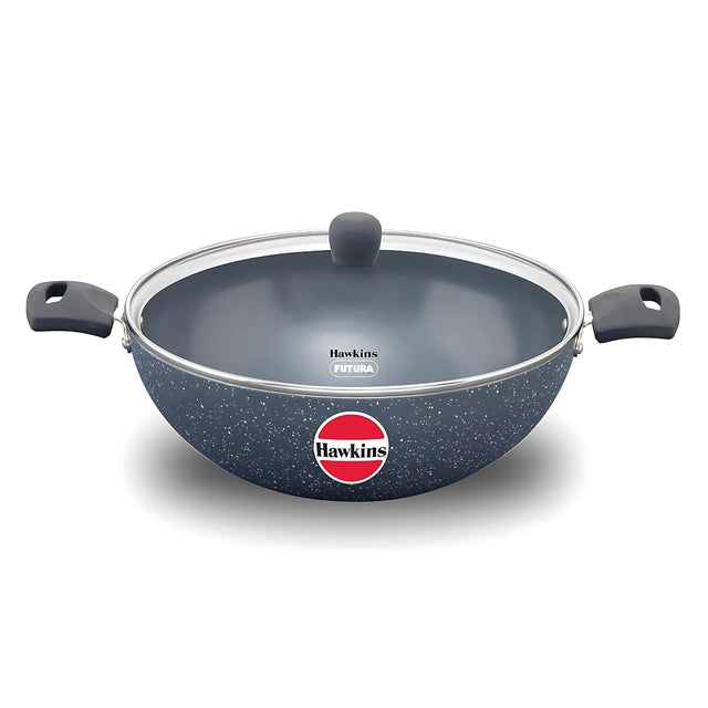 Hawkins Induction Compatible Ceramic NS Deep Kadai with Glass Lid (ICK50G) 5 L - Grey_1