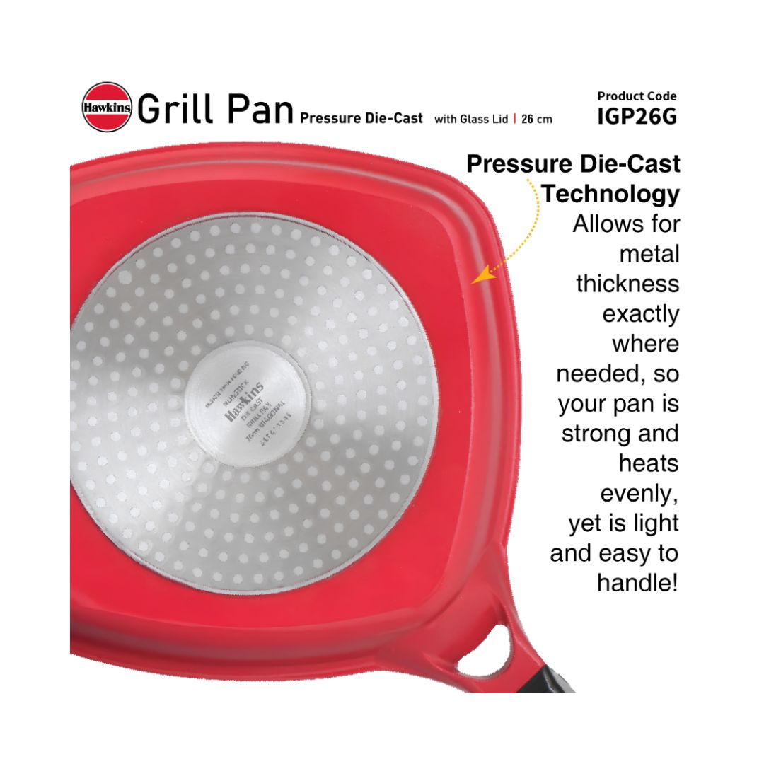 Hawkins Induction Compatible Die Cast Grill Pan with Glass Lid (IGP26G) 26 cm _Features 10