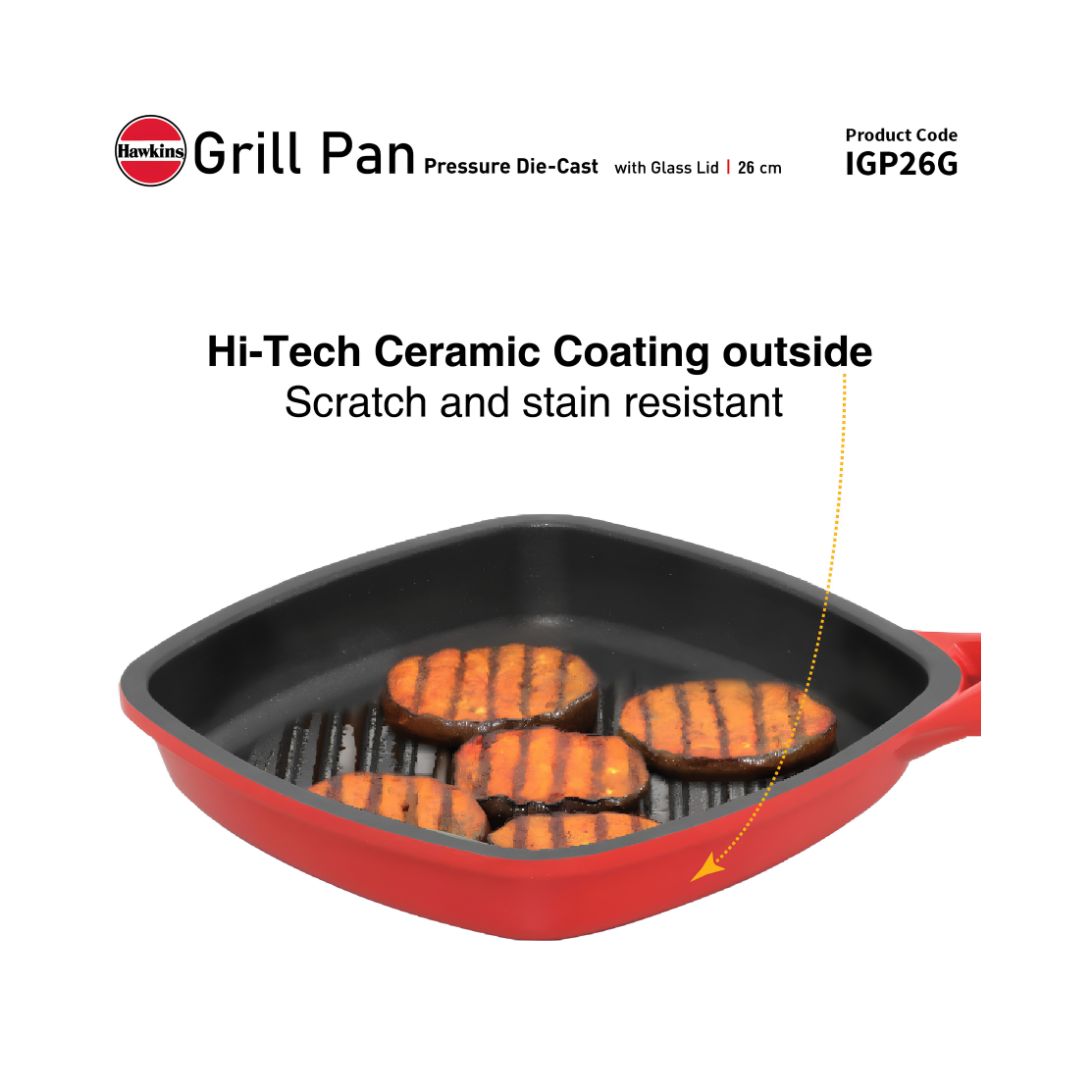 Hawkins Induction Compatible Die Cast Grill Pan with Glass Lid (IGP26G) 26 cm _Features 4