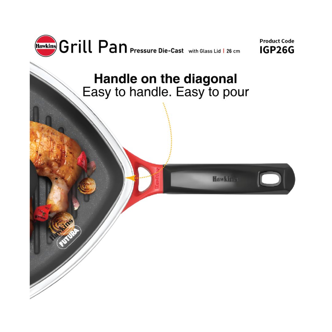 Hawkins Induction Compatible Die Cast Grill Pan with Glass Lid (IGP26G) 26 cm _Features 5