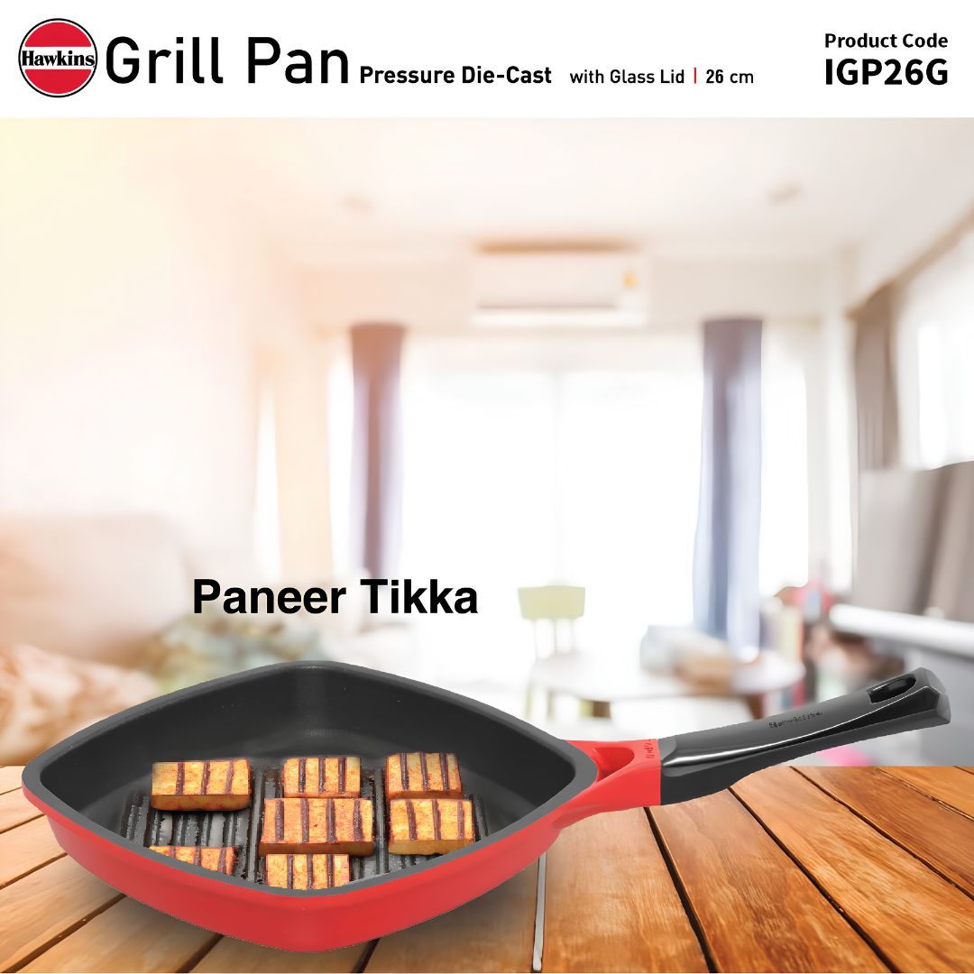 Hawkins Induction Compatible Die Cast Grill Pan with Glass Lid (IGP26G) 26 cm _Features 7