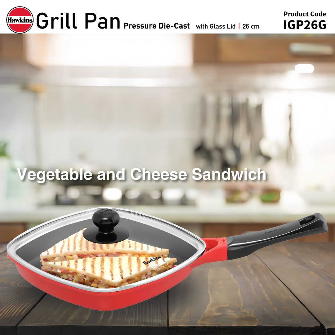 Hawkins Induction Compatible Die Cast Grill Pan with Glass Lid (IGP26G) 26 cm _Features 8