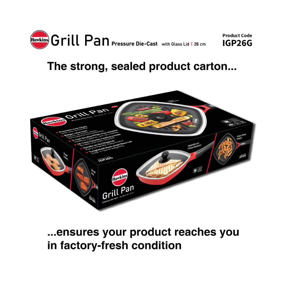 Hawkins Induction Compatible Die Cast Grill Pan with Glass Lid (IGP26G) 26 cm _Features 9