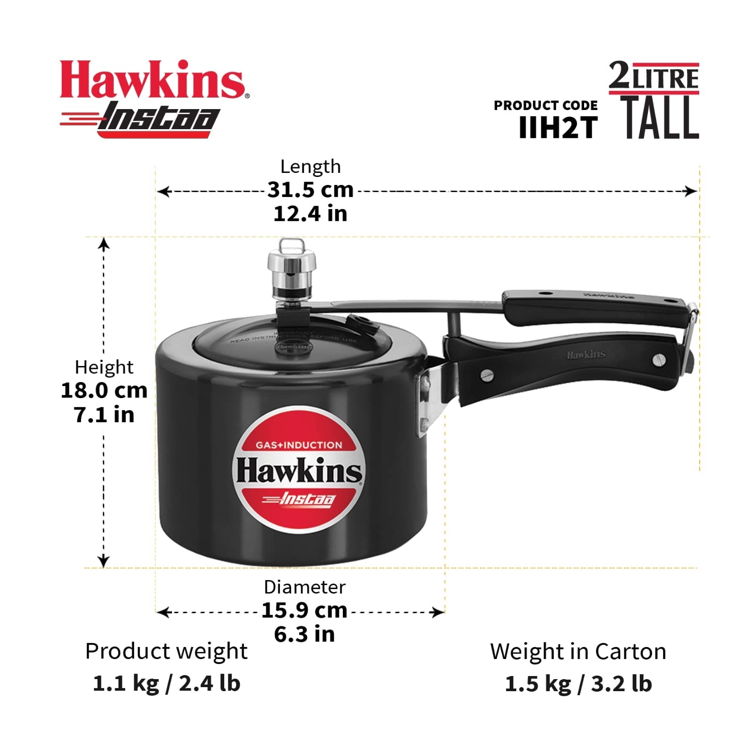 Hawkins Instaa Hard Anodised Tall Pressure Cooker (IIH2T) 2 L - Black_10