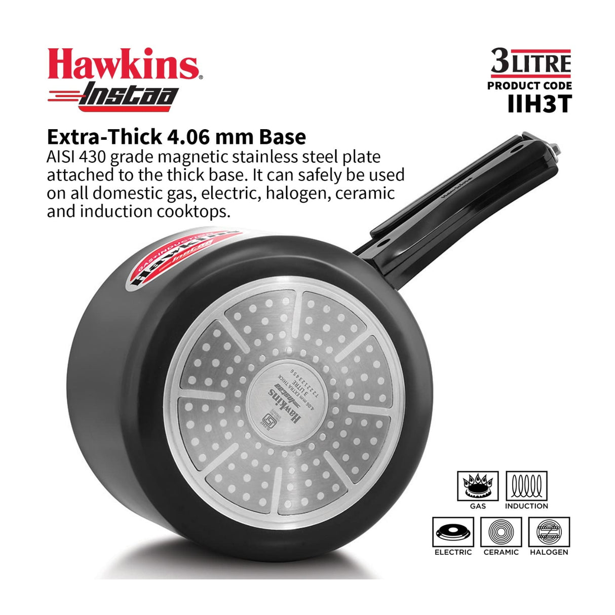 Hawkins Instaa Hard Anodised Tall Pressure Cooker (IIH3T3) L - Black_4