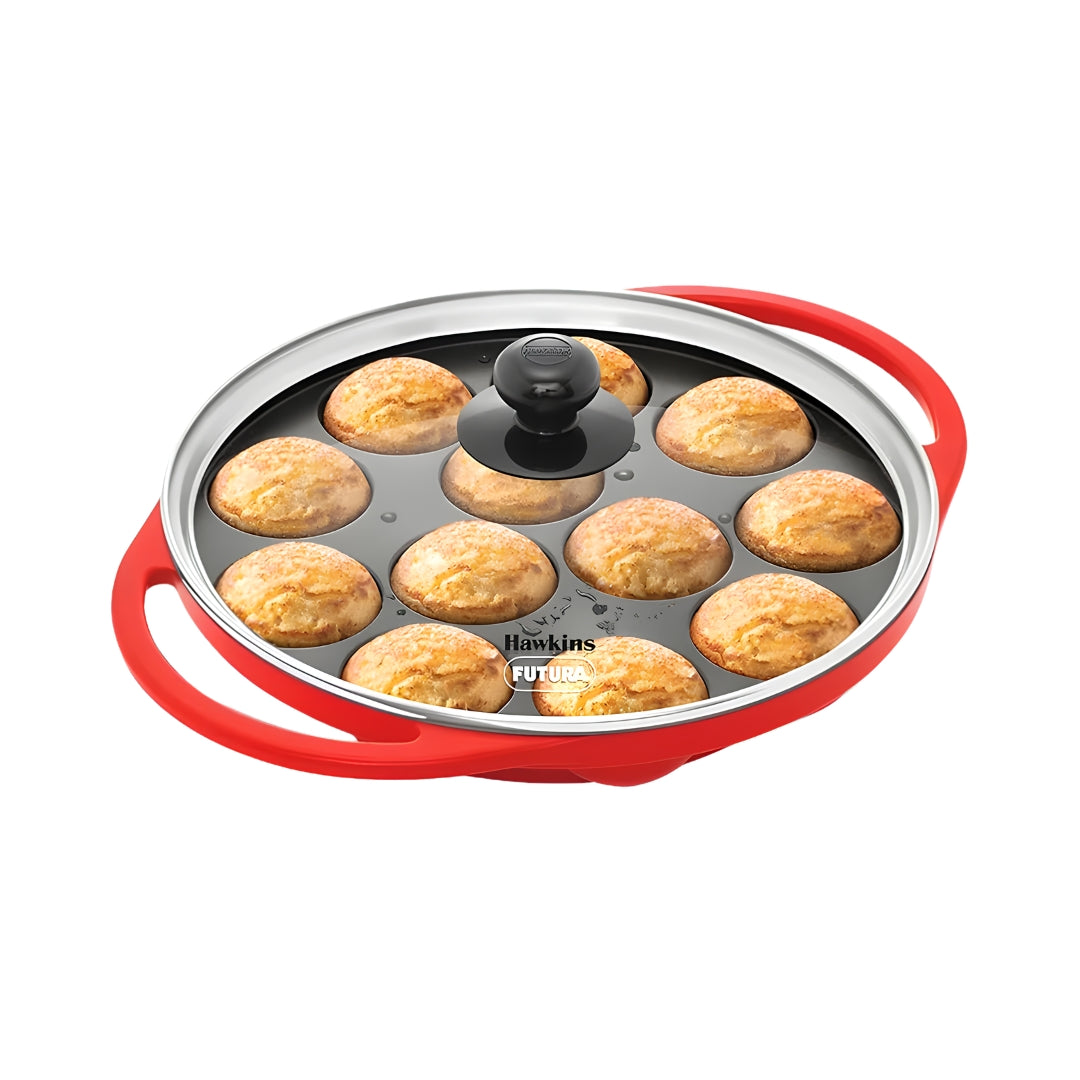 Hawkins Nonstick Appe Pan with Glass Lid (NAPE24G) 24 cm \ 12 Cups - Red