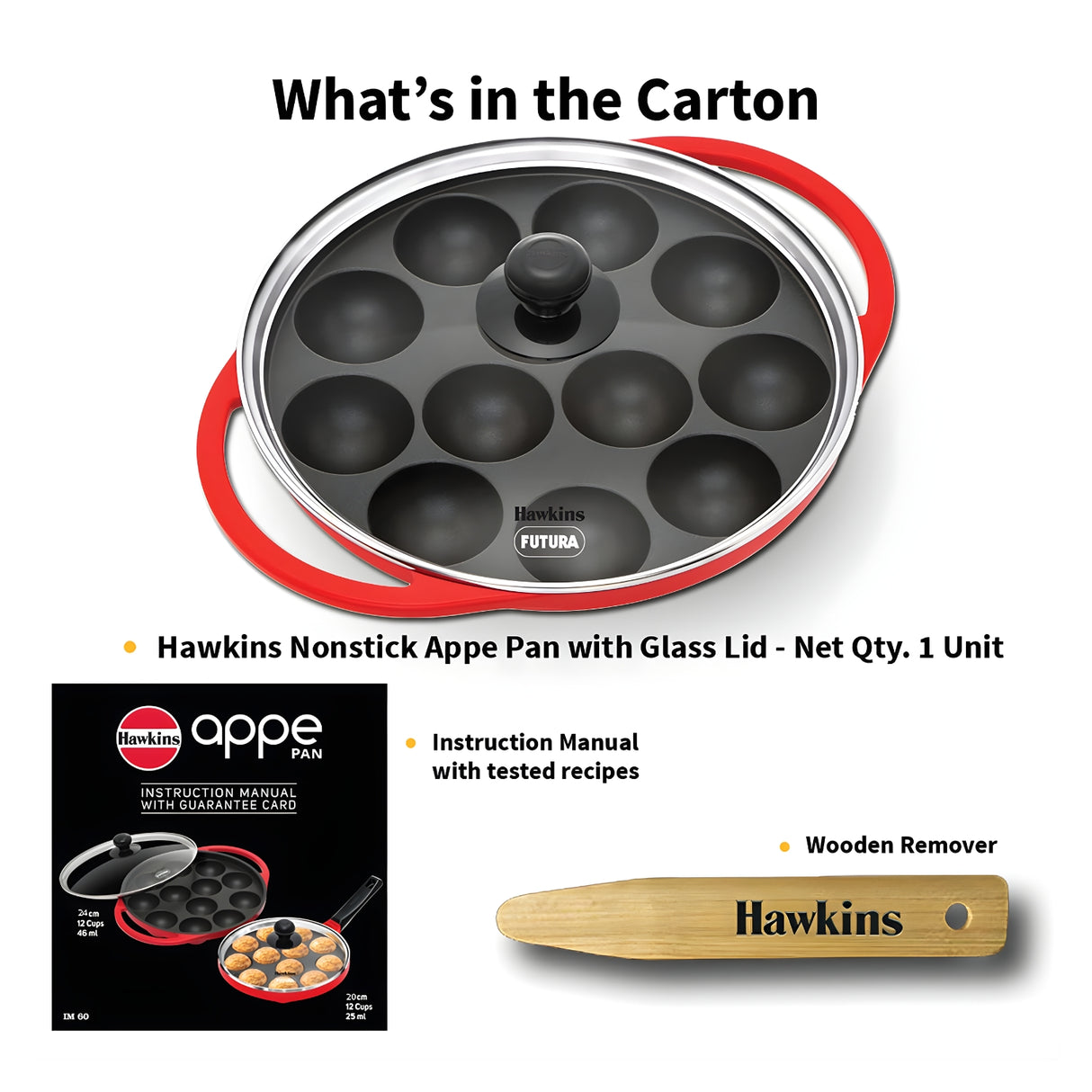 Hawkins Nonstick Appe Pan with Glass Lid (NAPE24G) 24 cm \ 12 Cups - Red_9