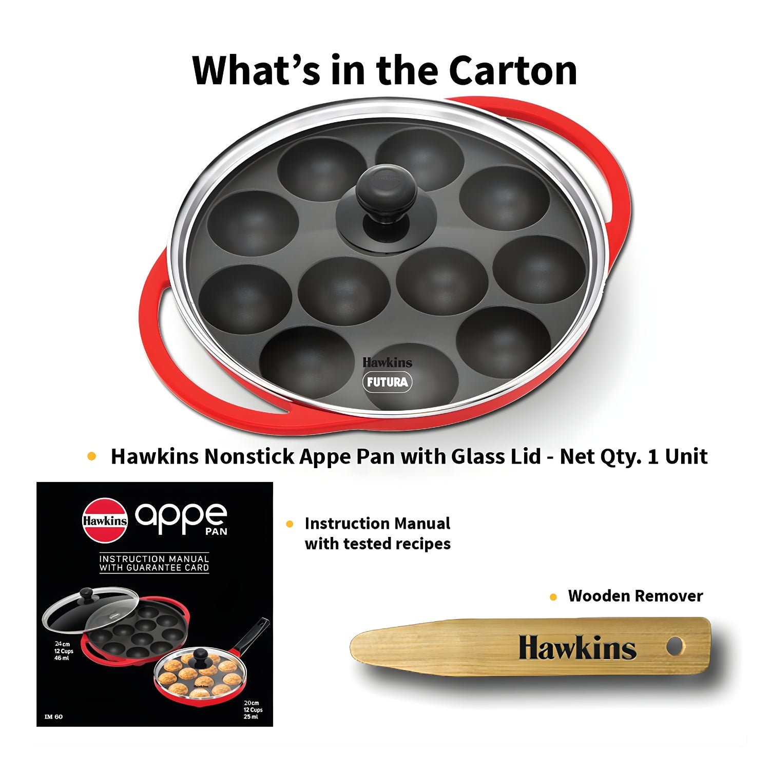 Hawkins Nonstick Appe Pan with Glass Lid (NAPE24G) 24 cm \ 12 Cups - Red_9