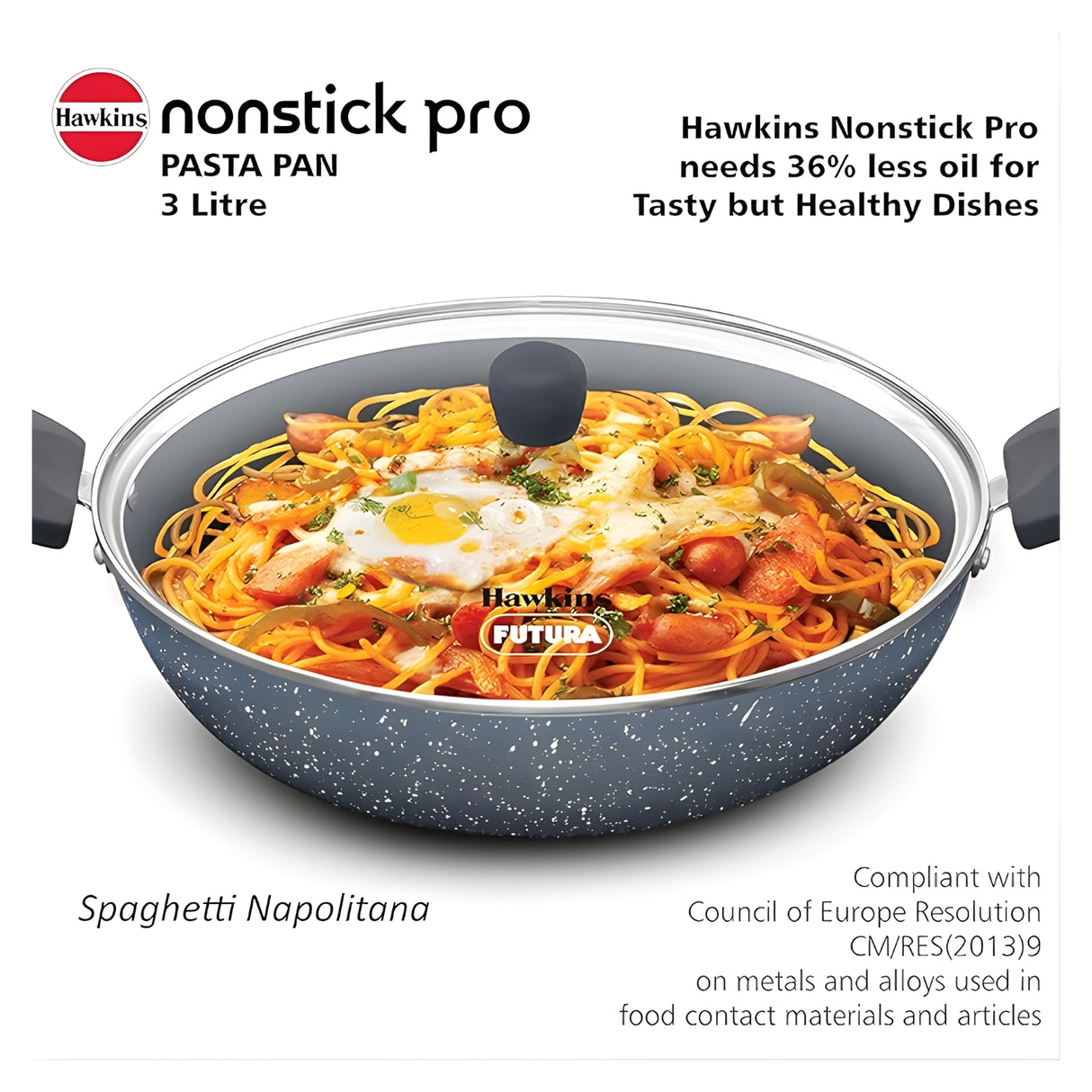Hawkins Nonstick Pro Ceramic Pasta Pan with Glass Lid (ICP26G) 26 cm \ 3 L - Grey_5