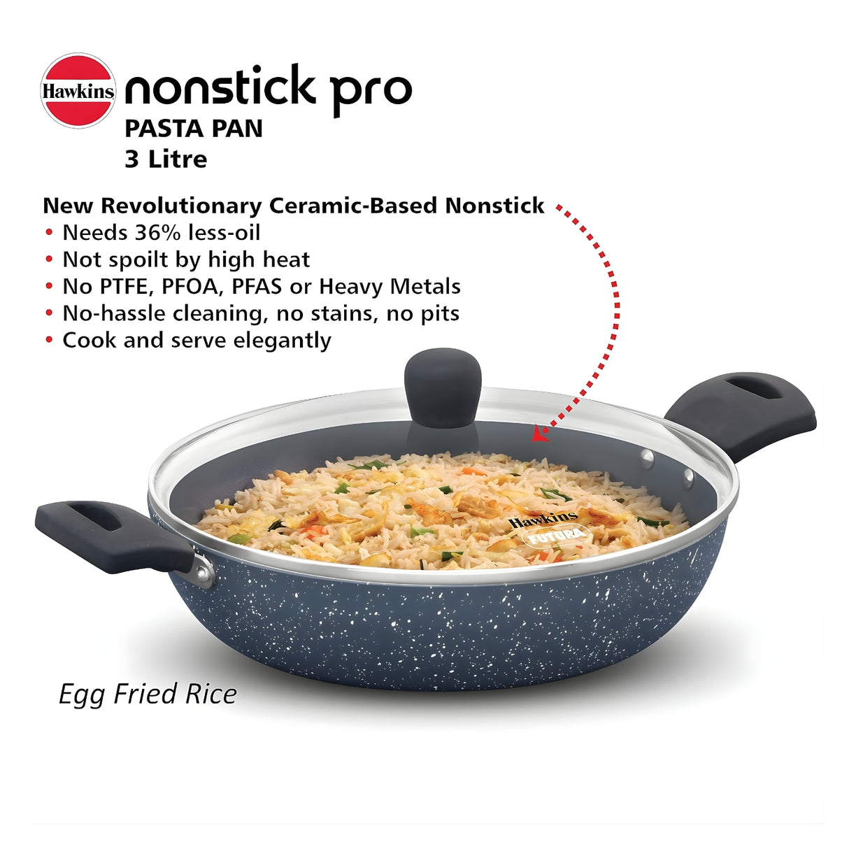 Hawkins Nonstick Pro Ceramic Pasta Pan with Glass Lid (ICP26G) 26 cm \ 3 L - Grey_6