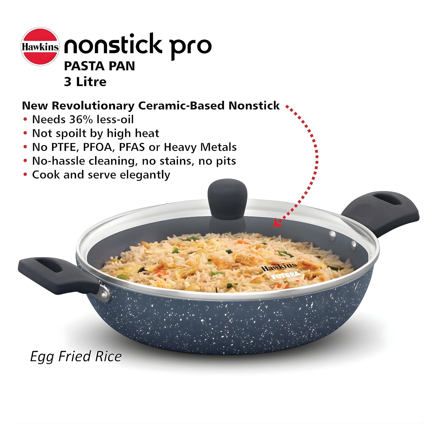 Hawkins Nonstick Pro Ceramic Pasta Pan with Glass Lid (ICP28G) 28 cm \ 3 L - Grey_6