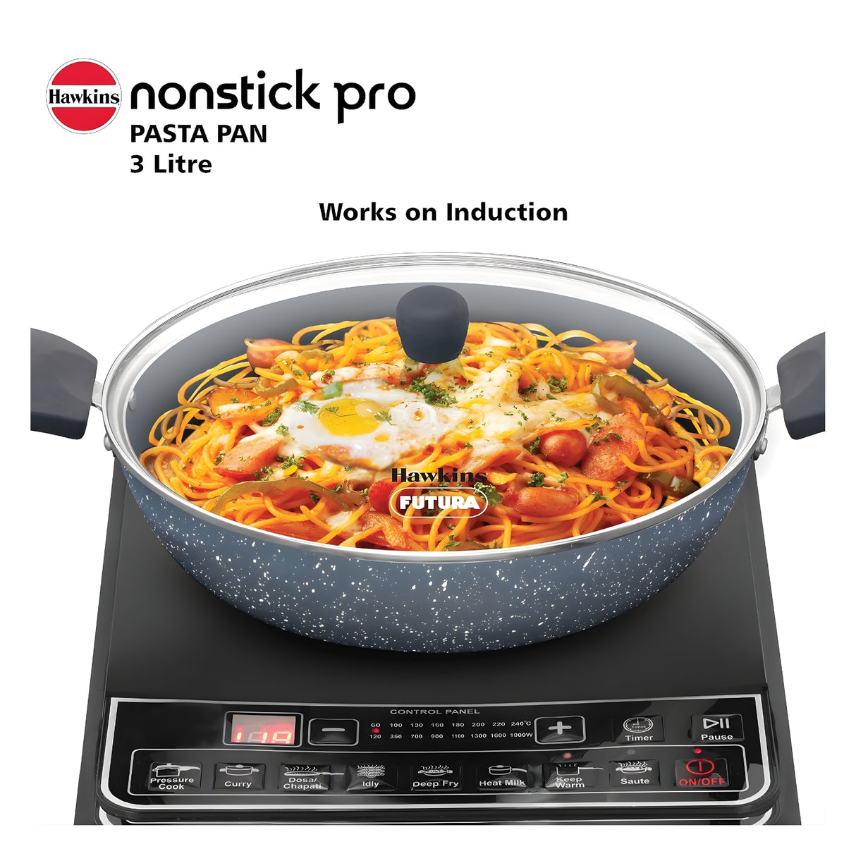 Hawkins Nonstick Pro Ceramic Pasta Pan with Glass Lid (ICP28G) 28 cm \ 3 L - Grey_9
