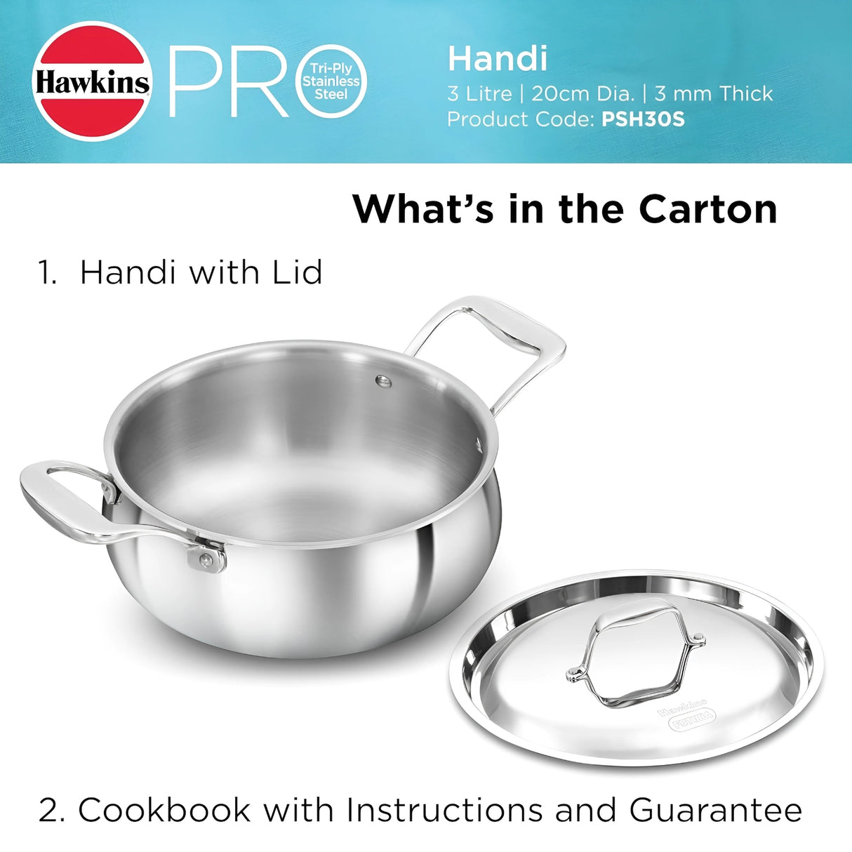 Hawkins Pro Tri-Ply Handi with SS Lid (PSH30S) 20 cm \ 3 L_11