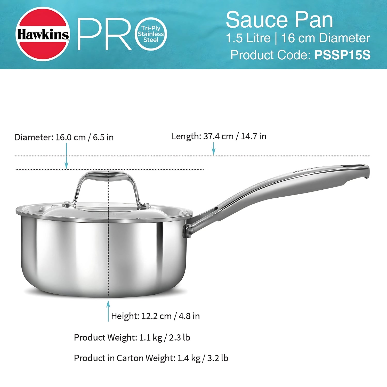 Hawkins Pro Tri-Ply Sauce Pan with SS Lid (PSSP15S) 1.5 L_9