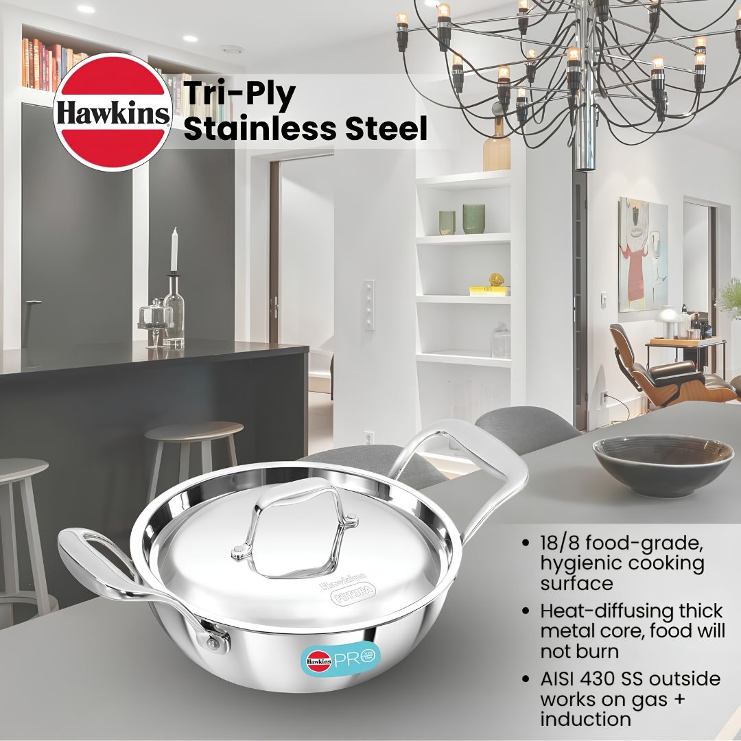 Hawkins Pro Tri-Ply Stainless Steel Deep Fry Pan with Lid (PSK15S) 20 cm_Features 1