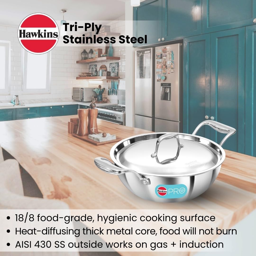 Hawkins Pro Tri-Ply Stainless Steel Deep Fry Pan with Lid (PSK15S) 22 cm_Features_1