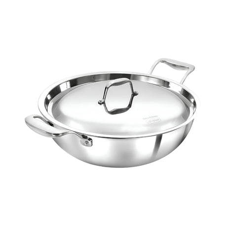 Hawkins Pro Tri-Ply Stainless Steel Deep Fry Pan with Lid (PSK50S) 30.4 cm \ 5 L_Front View