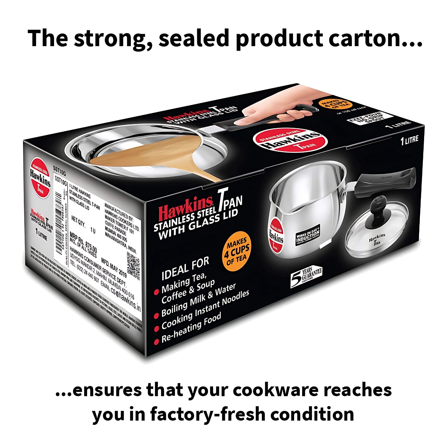 Hawkins SST10G Stainless Steel 1L T-Pan with Lid  Induction Compatible Tea Pan  Silver_6