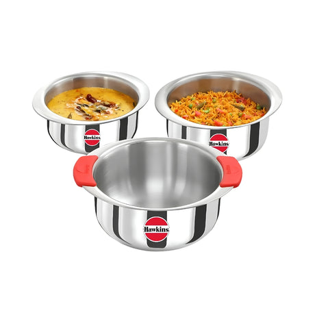 Hawkins SS Triply Metro Patila (23SGP) Combo Set 1.5 L 2 L 2.5 L - Silver_Front View