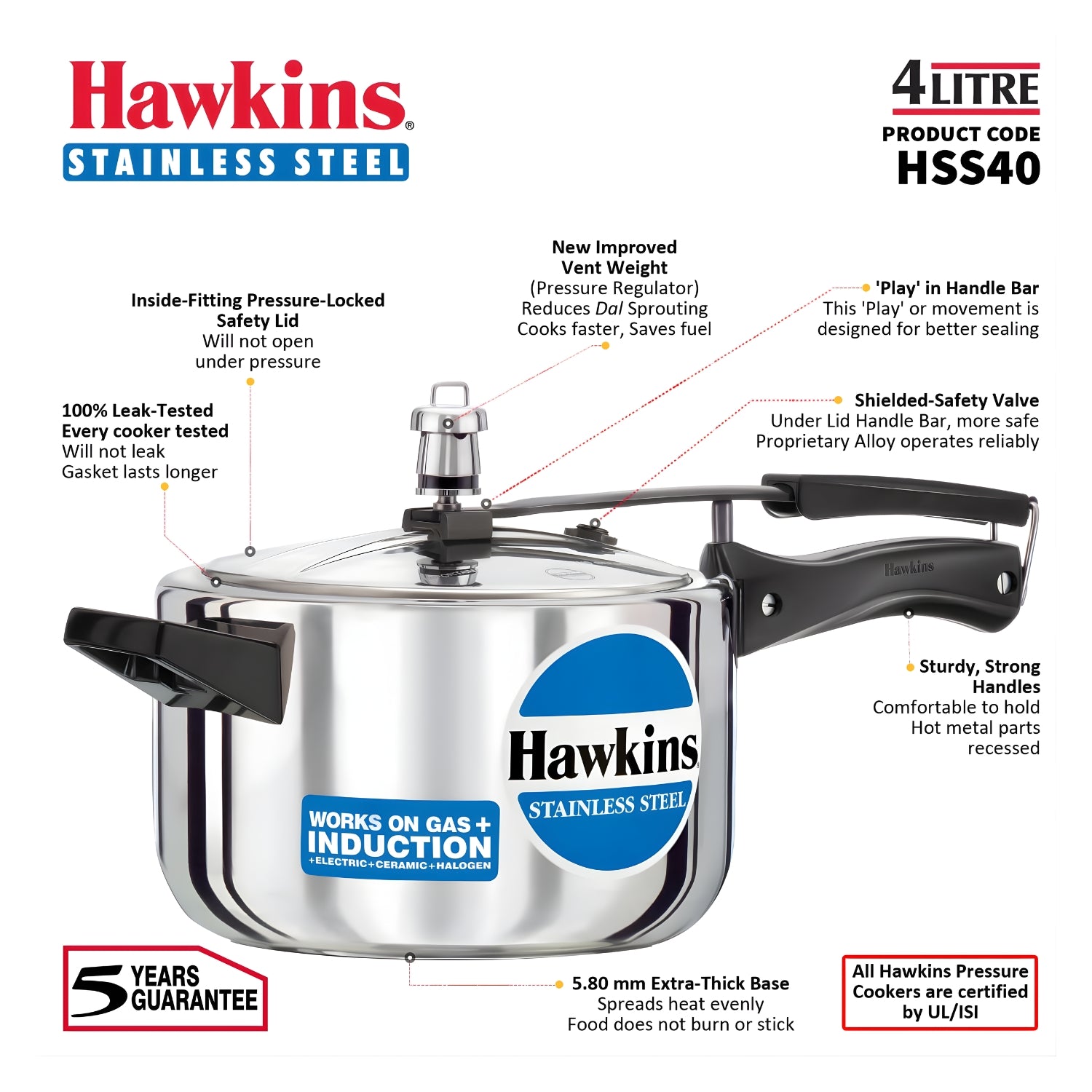 Hawkins Stainless Steel Pressure Cooker (HSS40) 4 L_8
