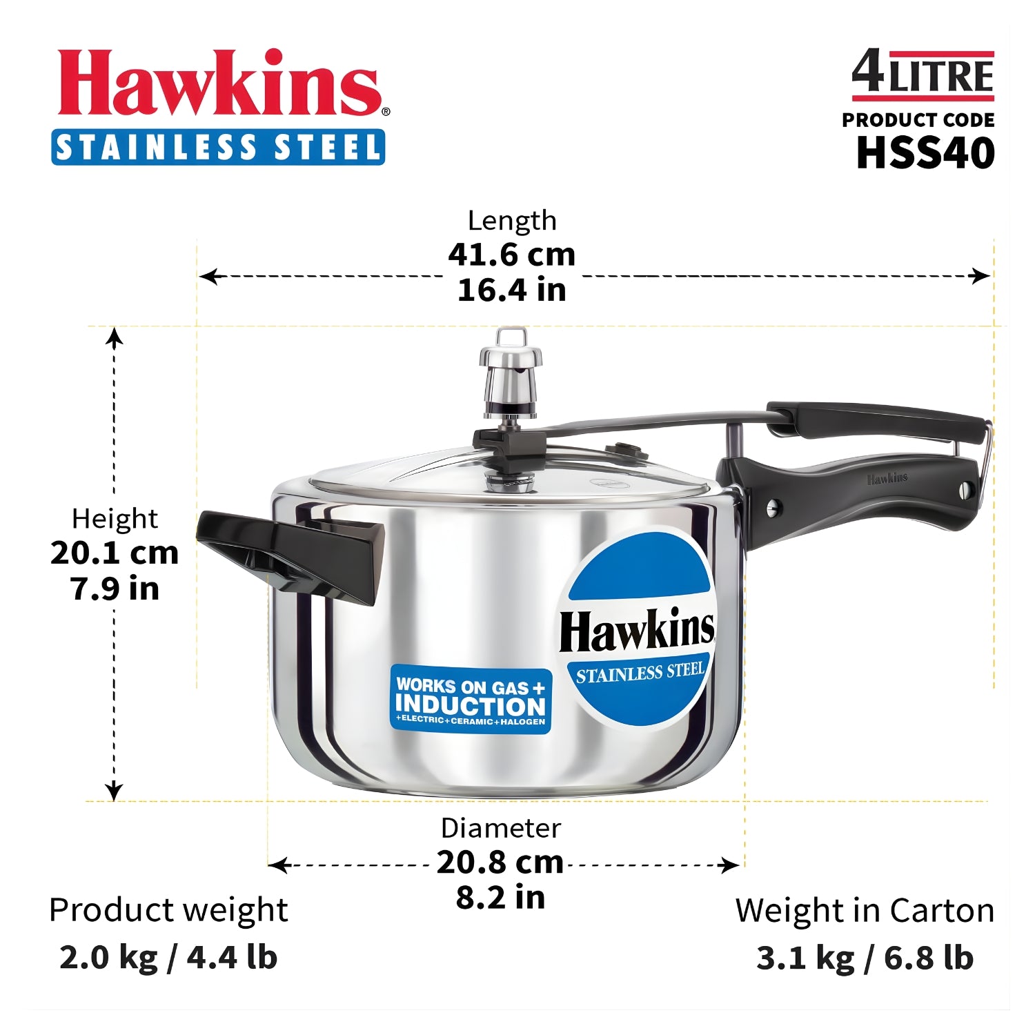 Hawkins Stainless Steel Pressure Cooker (HSS40) 4 L_9