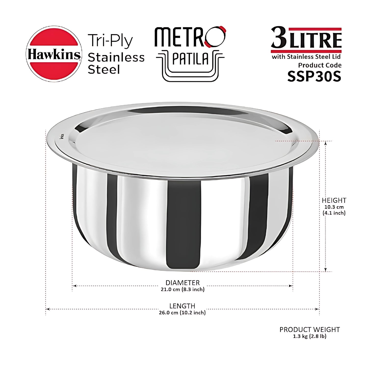 Hawkins Tri-Ply Patila with SS Lid (SSP30S) 3 L_5