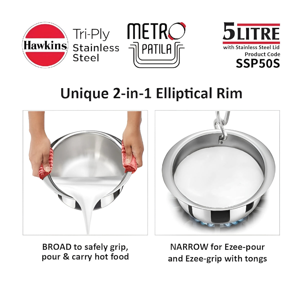 Hawkins Tri-Ply Patila with Stainless Steel Lid (SSP50S) 5 L_2