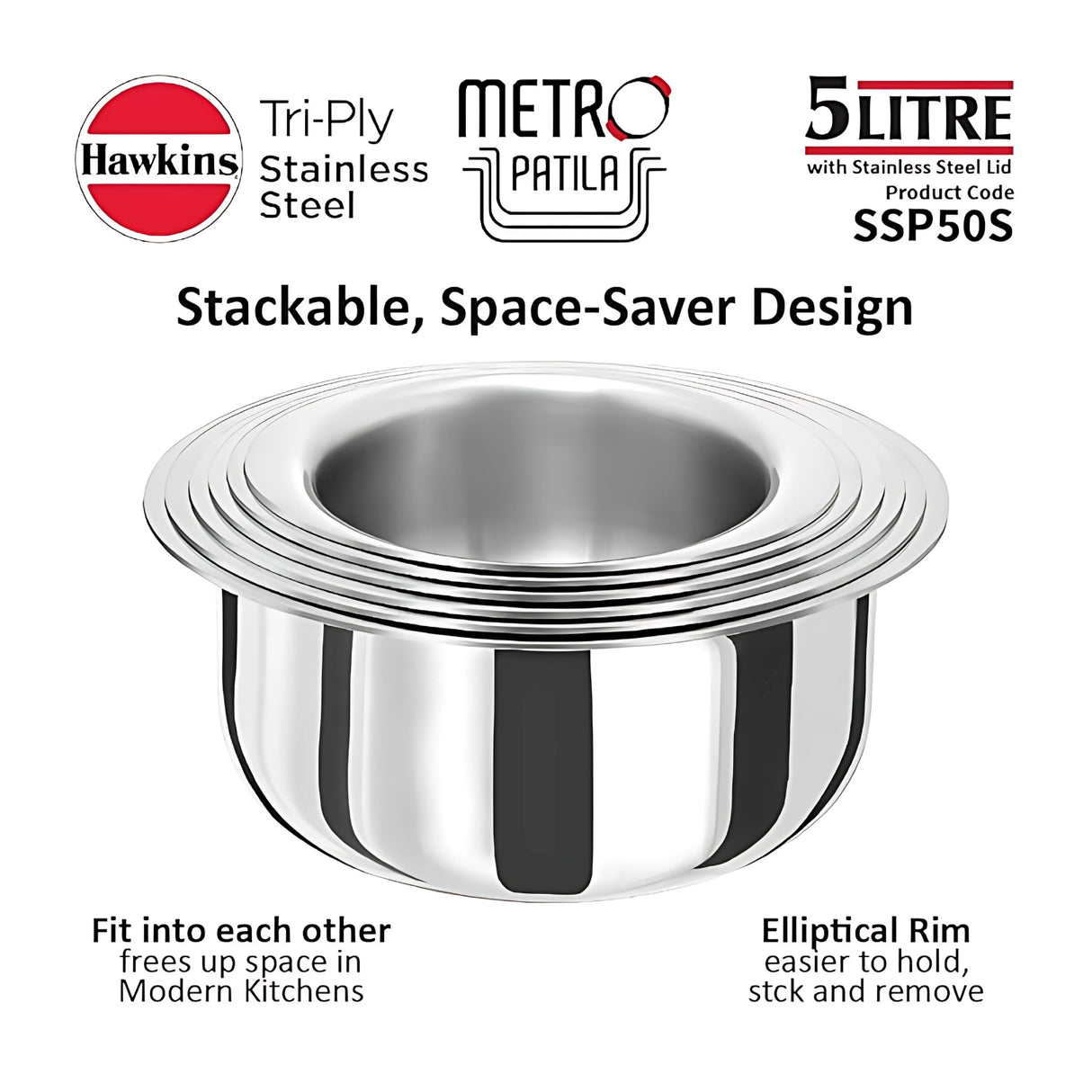 Hawkins Tri-Ply Patila with Stainless Steel Lid (SSP50S) 5 L_4