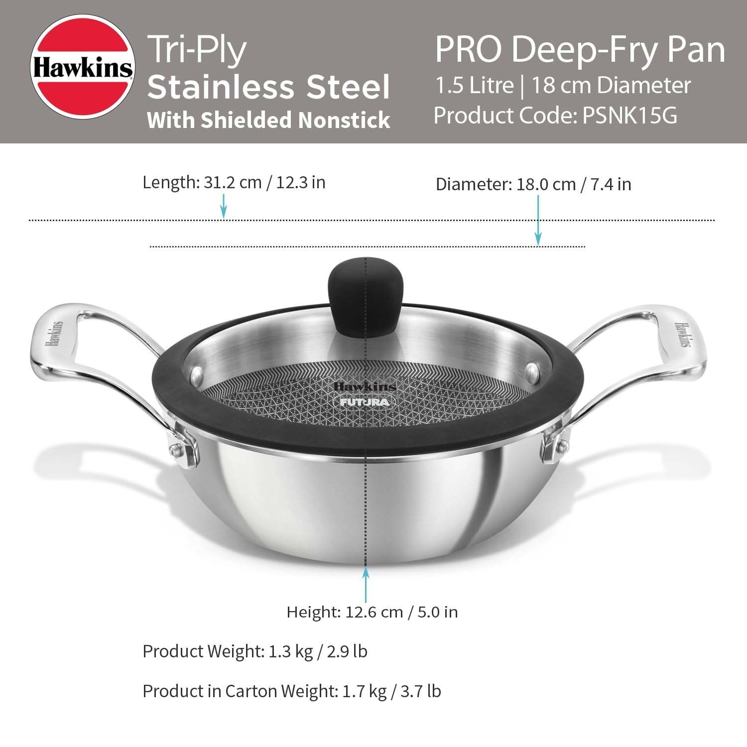 Hawkins Tri-Ply SS Deep Fry Pan with Glass Lid (PSNK15G) 1.5 L_3