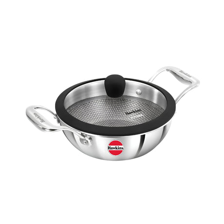 Hawkins Tri-Ply SS Deep Fry Pan with Glass Lid (PSNK15G) 1.5 L_Front View