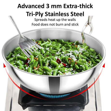 Hawkins Tri-Ply SS Metro Kadai (Tasla) Gift Set (24STGP) 1.5 L 2 L 2.5 L - Silver_
