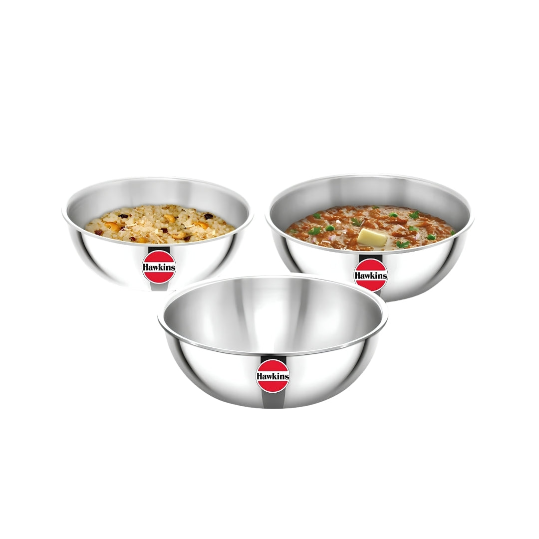 Hawkins Tri-Ply SS Metro Kadai (Tasla) Gift Set (24STGP) 1.5 L 2 L 2.5 L - Silver_Front View