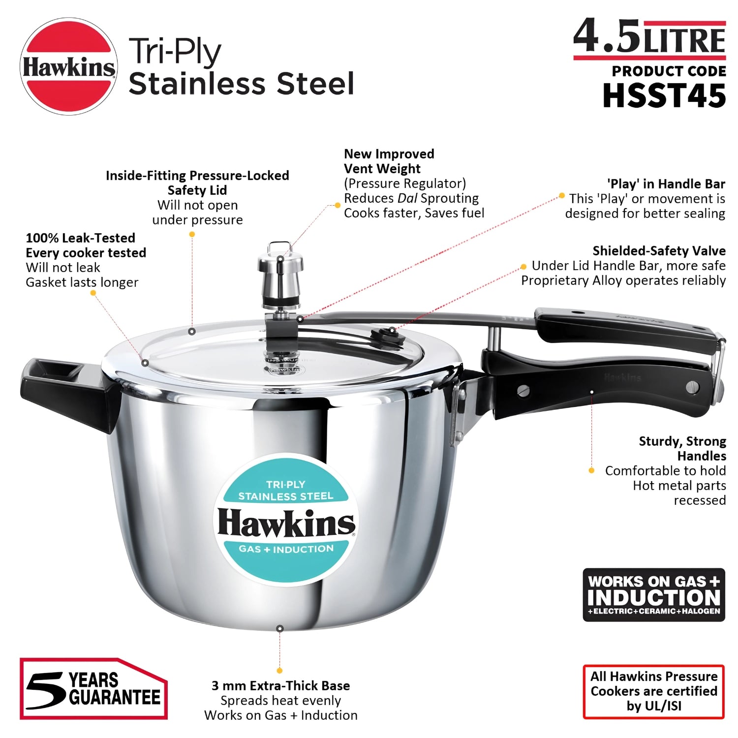 Hawkins Tri-Ply SS Pressure Cooker (HSST45) 4.5 L_7