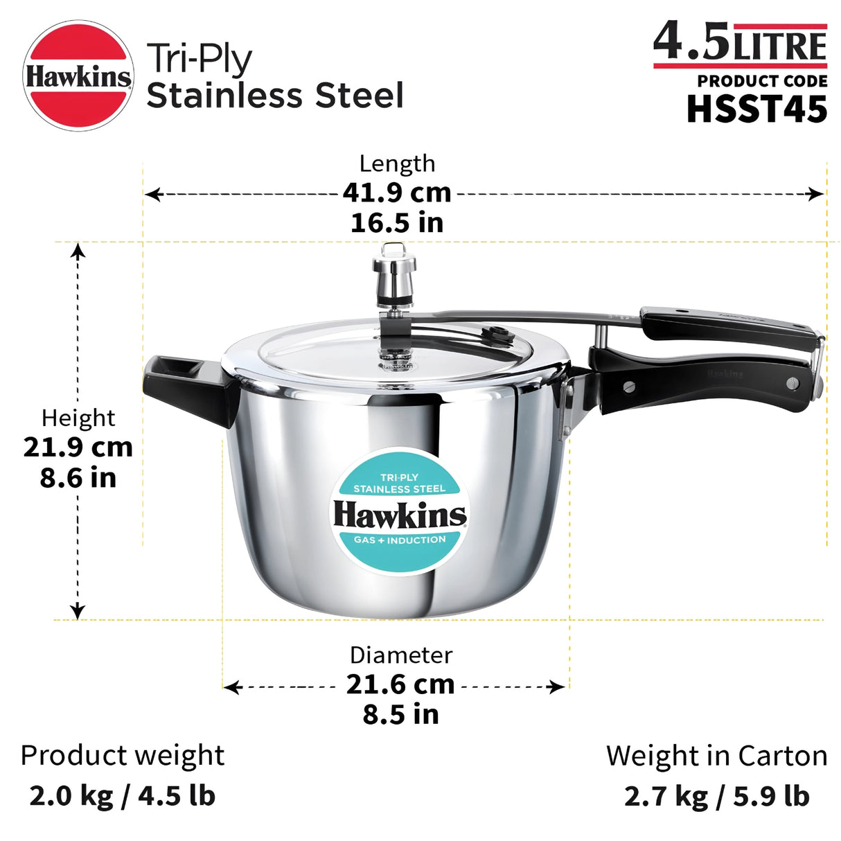 Hawkins Tri-Ply SS Pressure Cooker (HSST45) 4.5 L_8