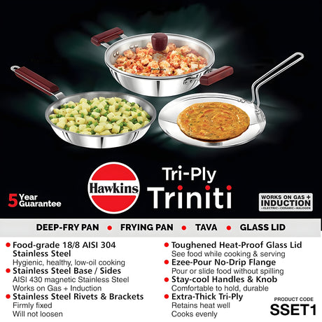 Hawkins Triniti Triply SS Cookware (SSET1) Set 3 Piece - Silver_2