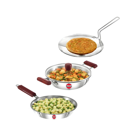 Hawkins Triniti Triply SS Cookware (SSET1) Set 3 Piece - Silver_Front View