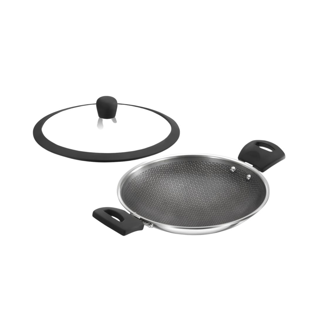 Hawkins Triply SS Appachatty Nonstick Shielded with Glass Lid (NSA125G) 24 cm _ 1.25 L - Front View