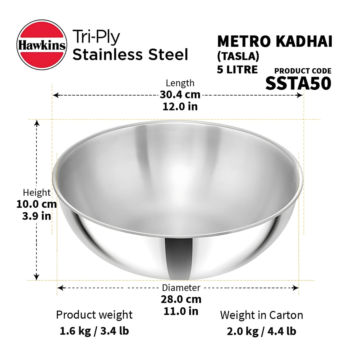 Hawkins Triply SS Metro Kadai (Tasla) (SSTA50) 5 L_9