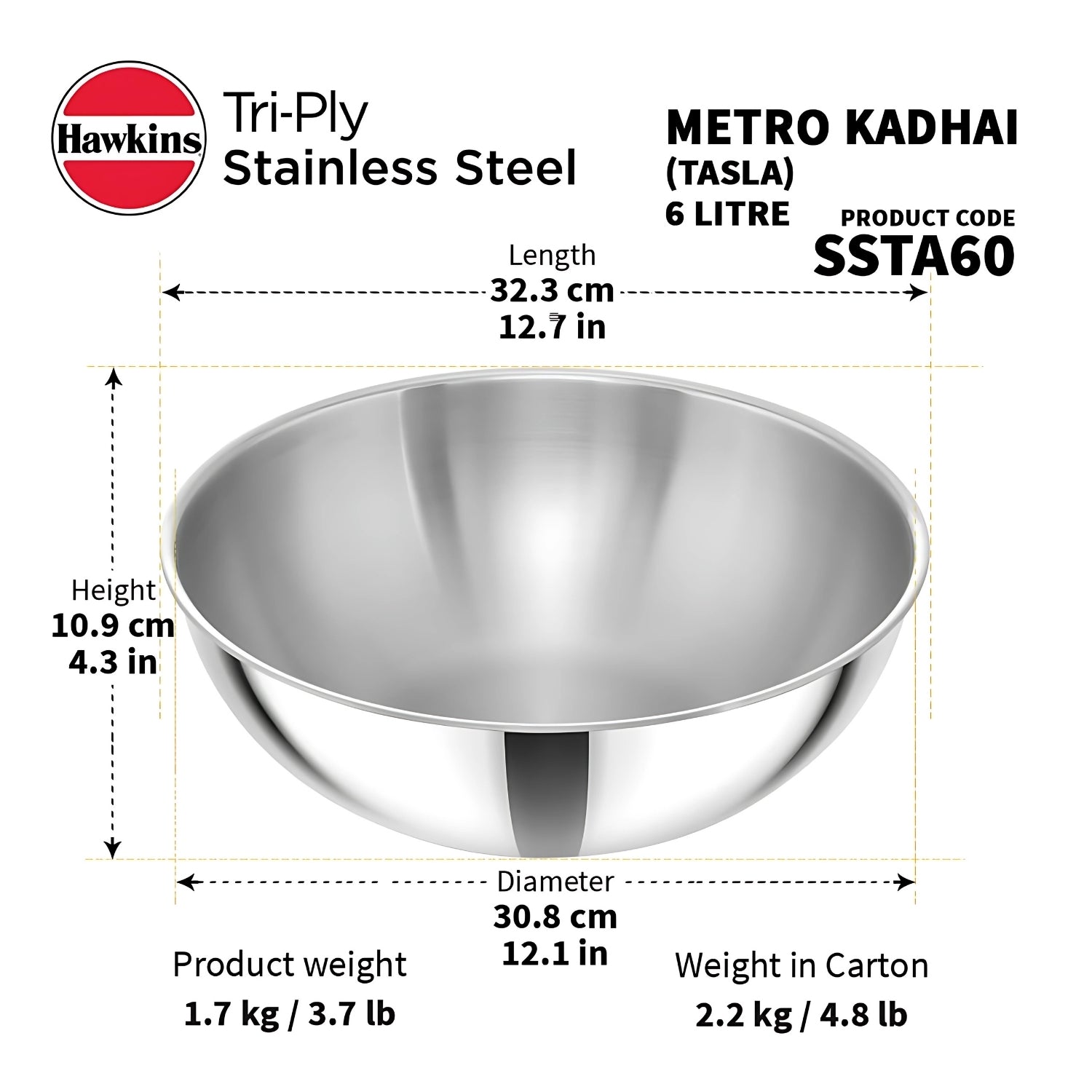 Hawkins Triply SS Metro Kadai (Tasla) (SSTA60) 6 L_9