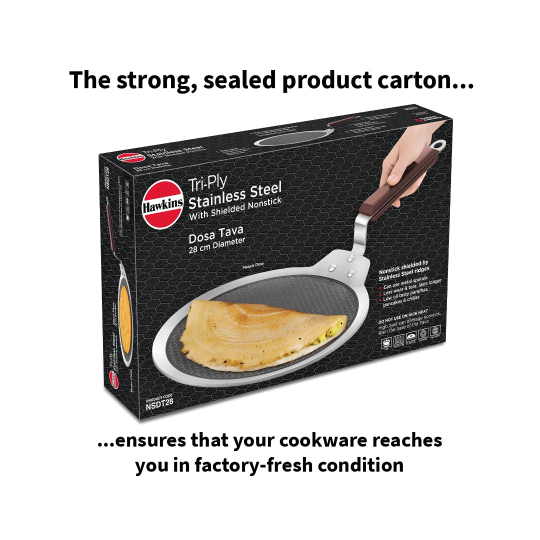 Hawkins Triply SS Shielded Non Stick Dosa Tawas with Rosewood Handle (NSDT28) 28 cm - Silver_Box Image