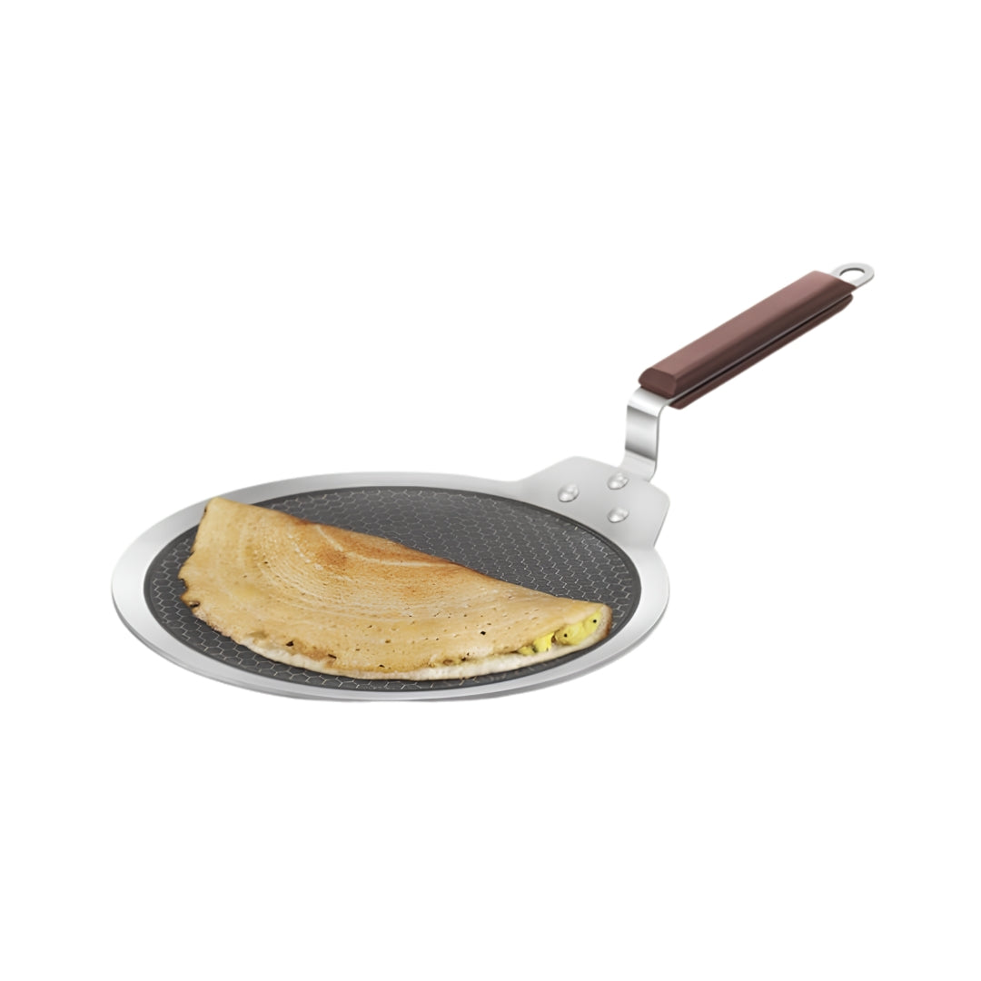 Hawkins Triply SS Shielded Non Stick Dosa Tawas with Rosewood Handle (NSDT28) 28 cm - Silver_Front View