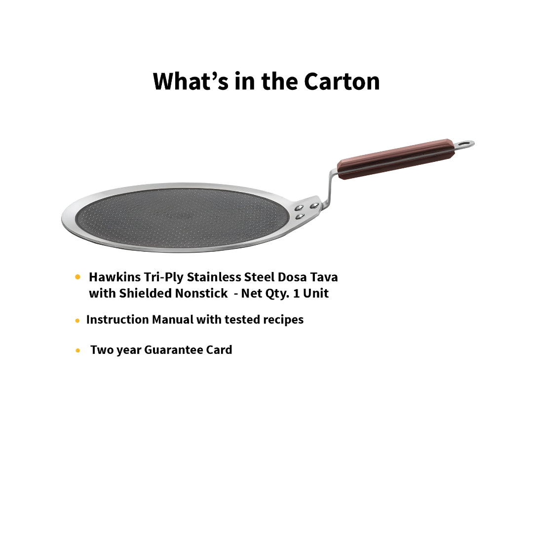 Hawkins Triply SS Shielded Non Stick Dosa Tawas with Rosewood Handle (NSDT28) 28 cm - Silver_Package Content