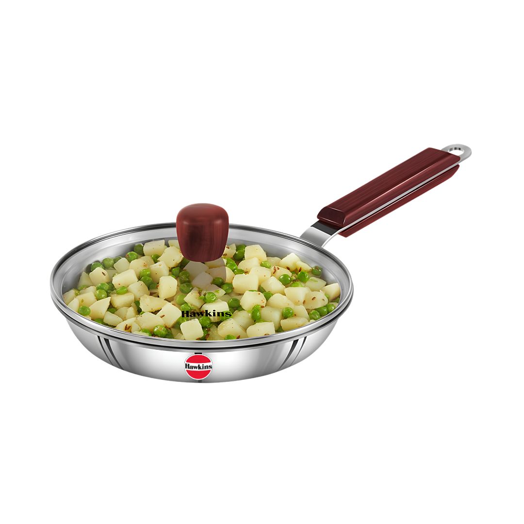 Hawkins Triply Stainless Steel Frying Pan with Glass Lid (SSF20G) 20 cm_Front View