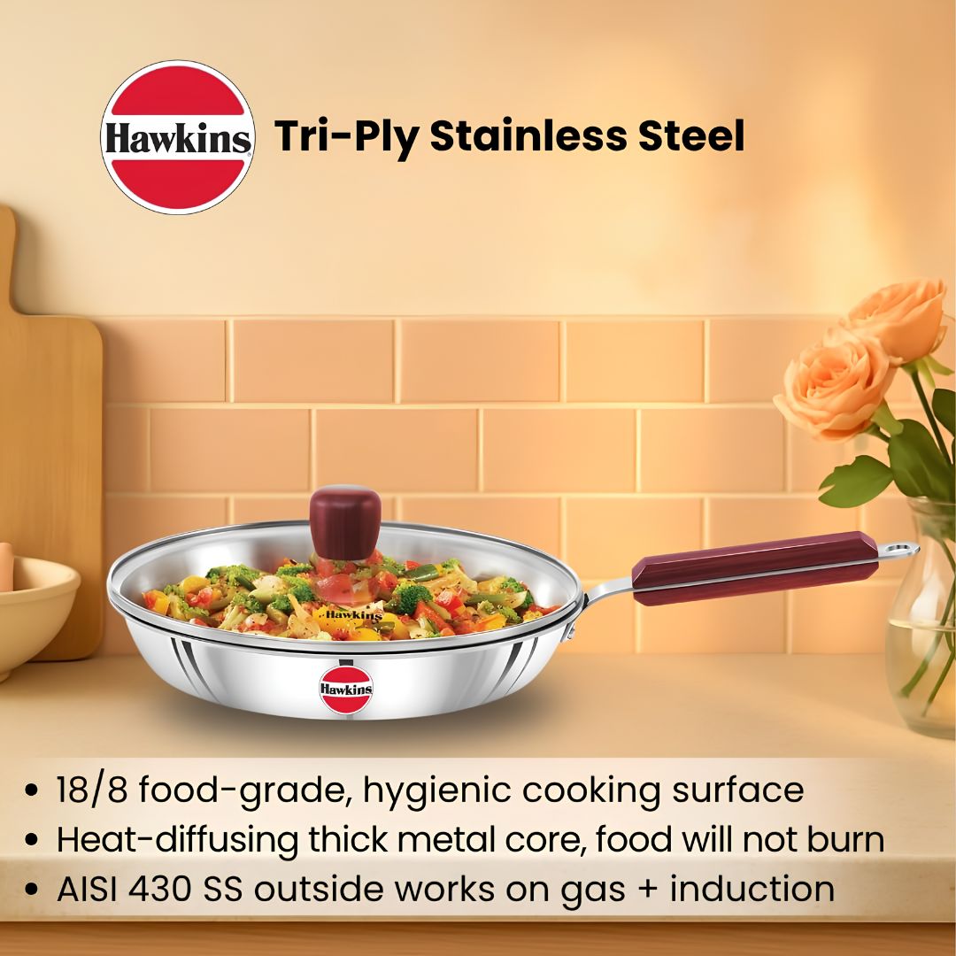 Hawkins Triply Stainless Steel Frying Pan with Glass Lid (SSF24G) 24 cm_Features 1