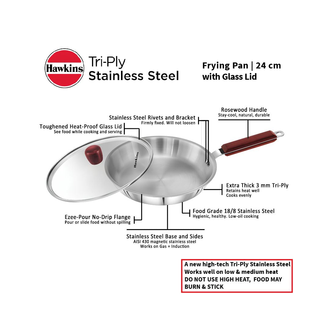 Hawkins Triply Stainless Steel Frying Pan with Glass Lid (SSF24G) 24 cm_Features 4