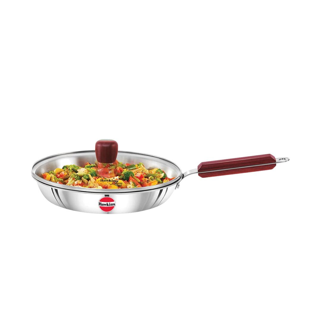 Hawkins Triply Stainless Steel Frying Pan with Glass Lid (SSF24G) 24 cm_Front View