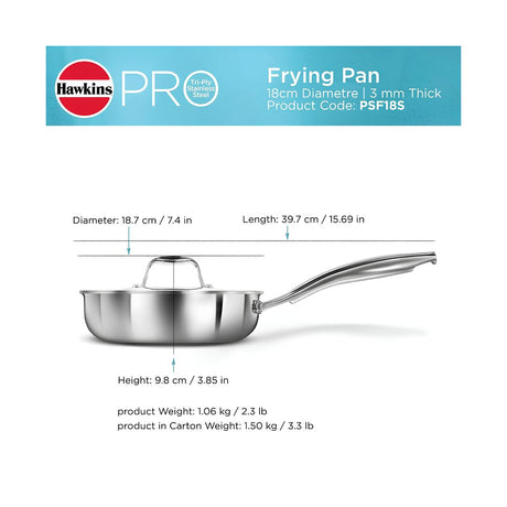 Hawkins Triply Stainless Steel Pro Frying Pan with SS Lid (PSF18S) 18 cm_Dimensions