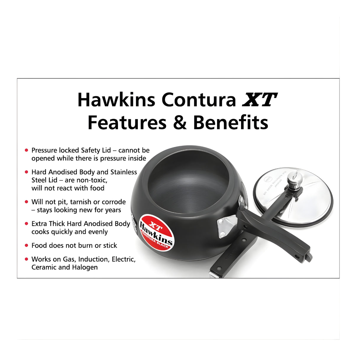 Hawkins XT Contura Hard Anodised Pressure Cooker (CXT30) 3 L - Black_3