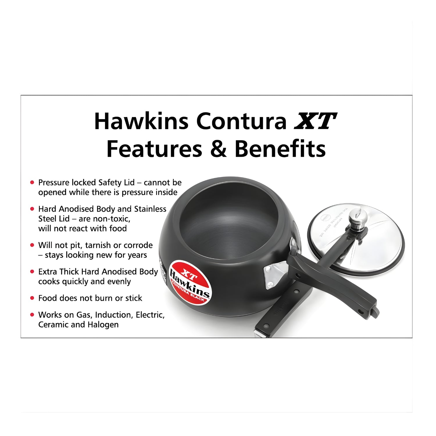 Hawkins XT Contura Hard Anodised Pressure Cooker (CXT30) 3 L - Black_3