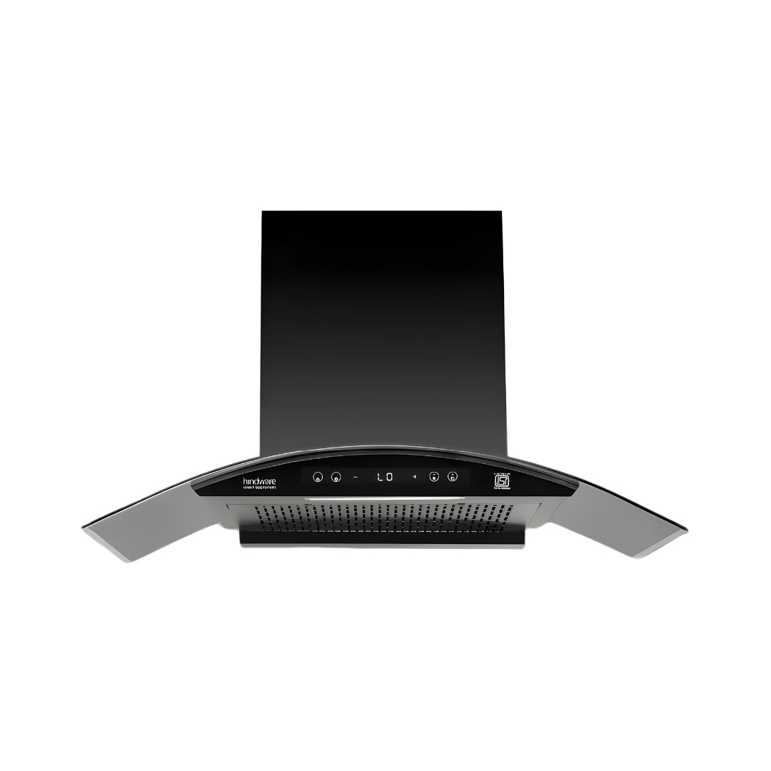 Hindware Divina BLDC 90 Wall-Mounted Auto-Clean Kitchen Chimney 90 cm – Black_Front View